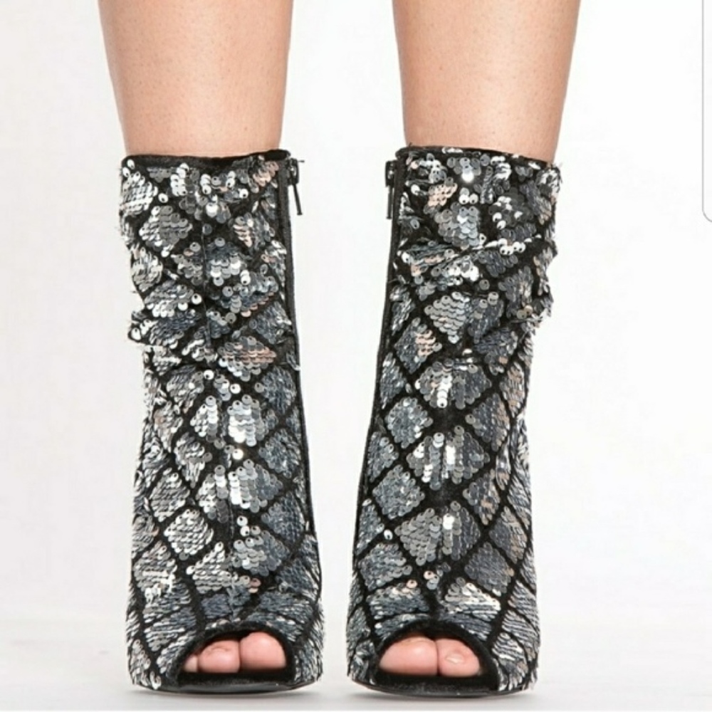 FLOSSY ANKLE silver sequins zipper BOOTS NIB - Picture 5 of 6
